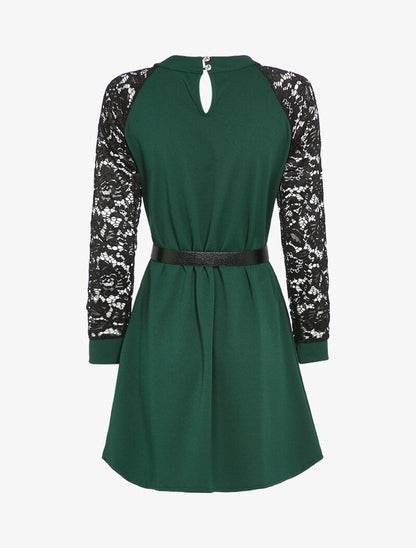 Robe à manches raglan en dentelle - Vert sapin - 2