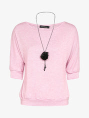 Pull chauve-souris avec sautoir - Rose - 4