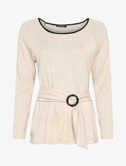 Pull stretch uni avec ceinture stylisée - Beige - 2