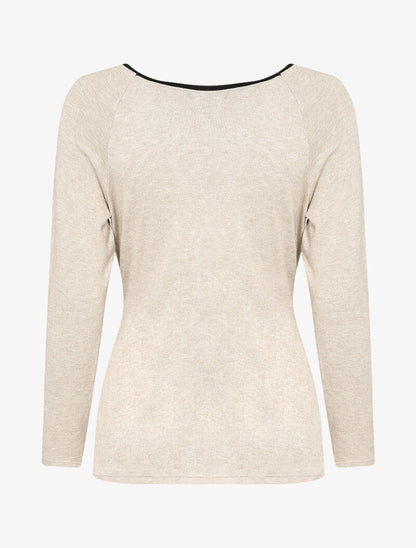 Pull stretch uni avec ceinture stylisée - Beige - 3
