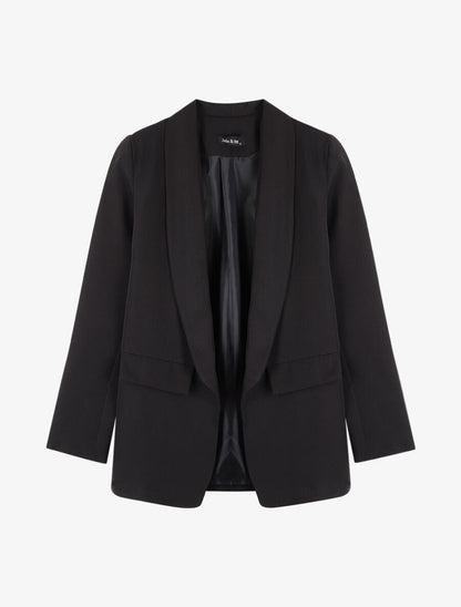 Blazer à col tailleur et poches décoratives - Noir - 1
