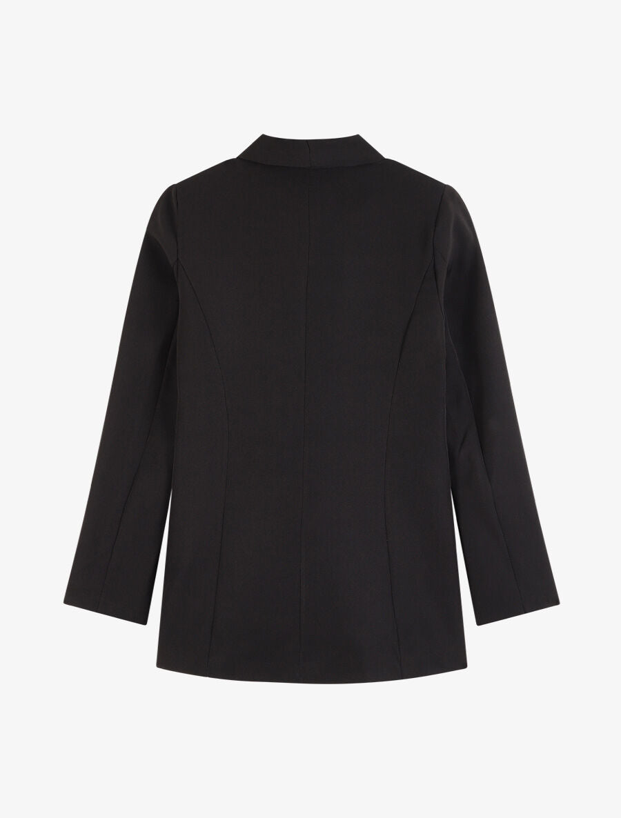 Blazer à col tailleur et poches décoratives - Noir - 2