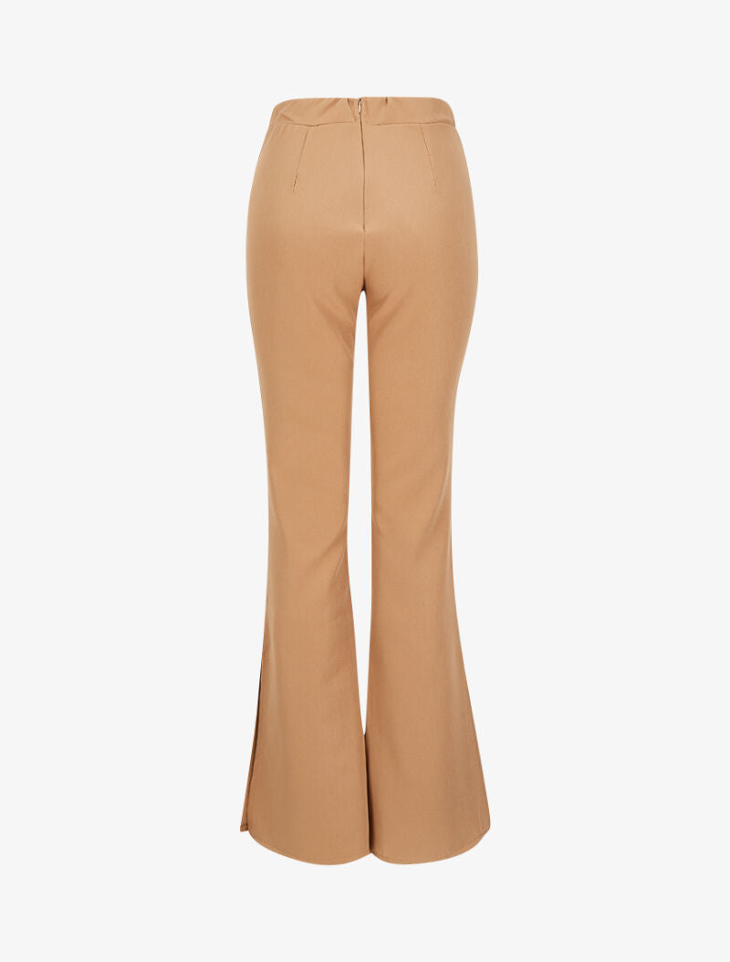 Pantalon flare extra long à bords fendus - Beige - 2