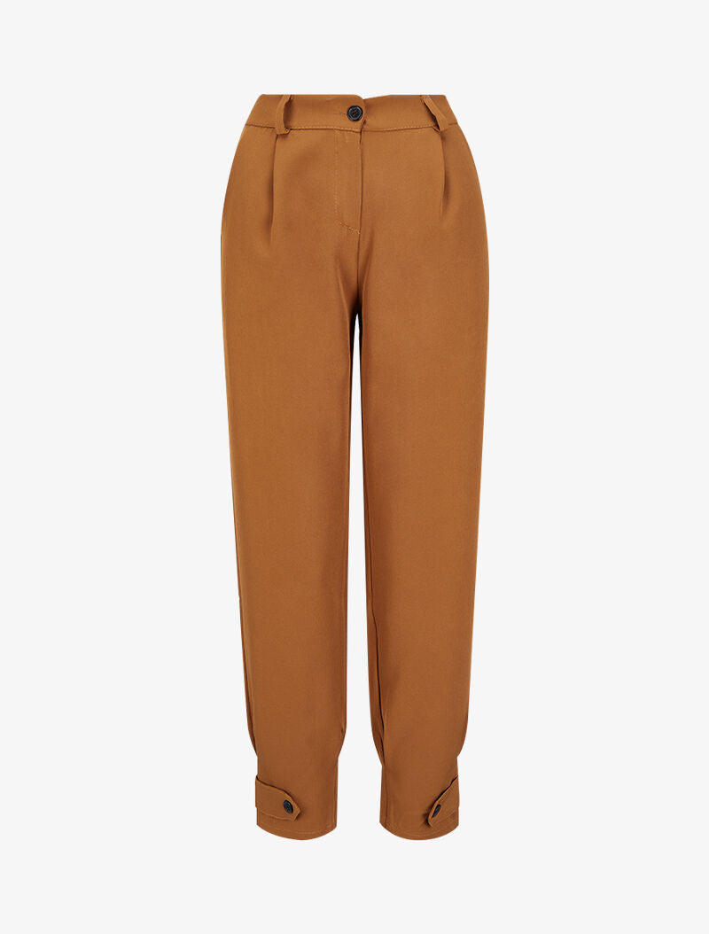Pantalon carotte à chevilles boutonnées - Camel - 1