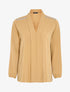 Blouse col châle et épaules à liseré doré - Beige - 1