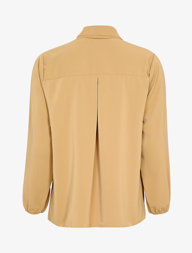 Blouse col châle et épaules à liseré doré - Beige - 2
