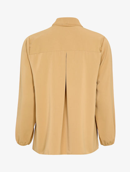 Blouse col châle et épaules à liseré doré - Beige - 2