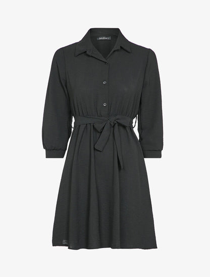 Robe chemise coupe patineuse - Noir - 4