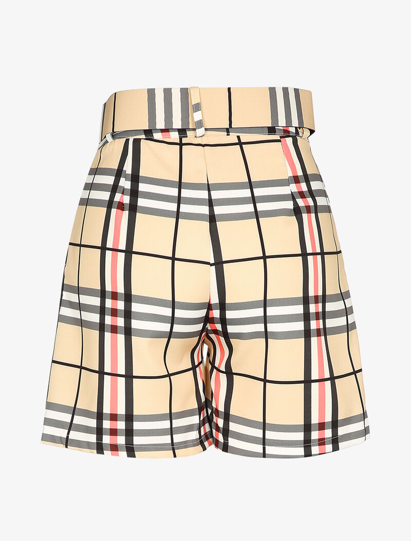 Short ceinturé imprimé tartan - Beige - 2