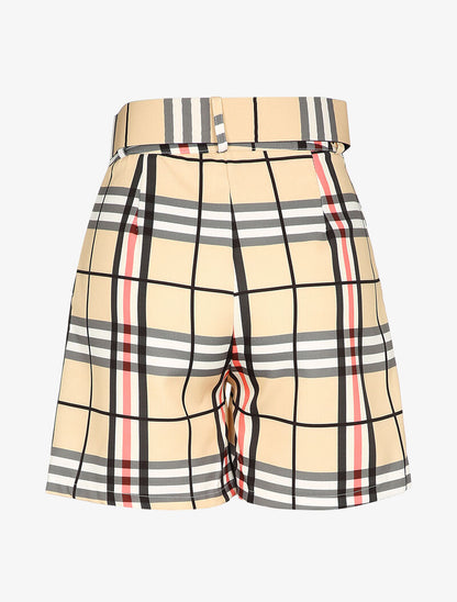 Short ceinturé imprimé tartan - Beige - 2