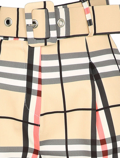 Short ceinturé imprimé tartan - Beige - 3