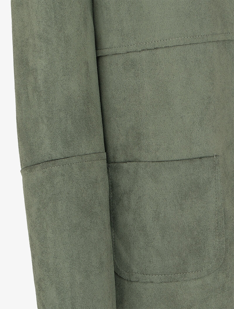 Veste mi-longue à col rond en suédine - Kaki - 3