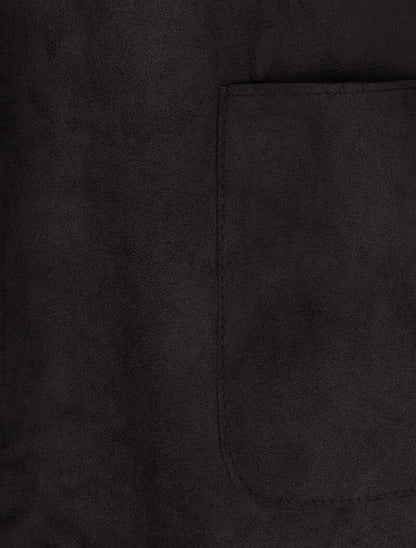 Veste ouverte mi-longue en suédine - Noir - 3