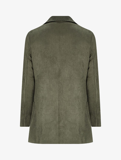 Veste ouverte mi-longue en suédine - Kaki - 2