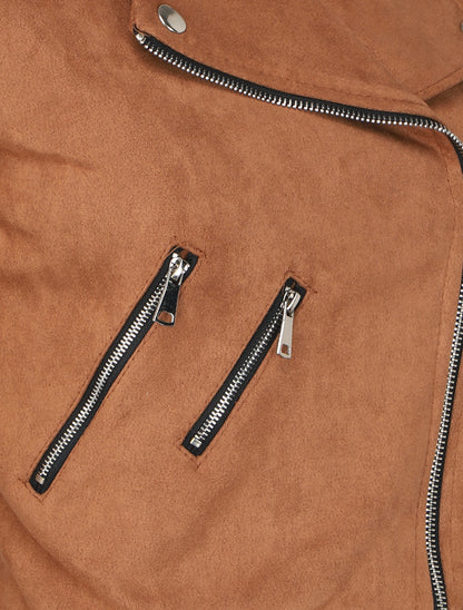 Perfecto court en suédine à poches zippées - Camel - 3