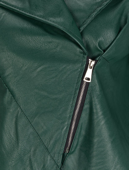 Veste style perfecto en simili à col large - Vert sapin - 3