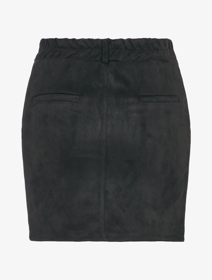 Jupe en suédine boutonnée à taille élastiquée - Noir - 2