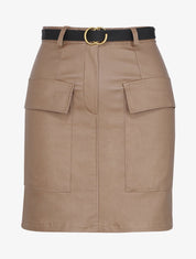 Mini jupe enduit à poches plaquées - Beige - 1