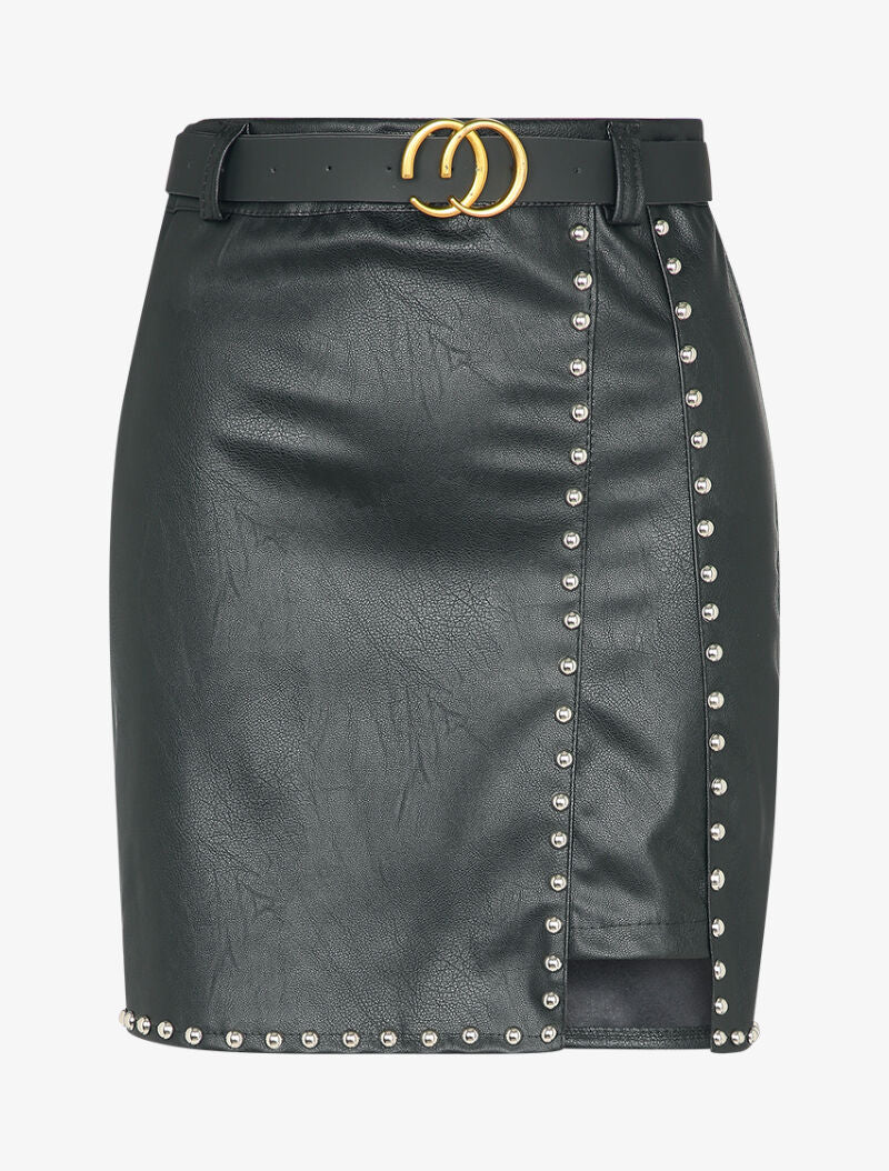 Jupe en simili cloutée à bords asymétriques - Noir - 3