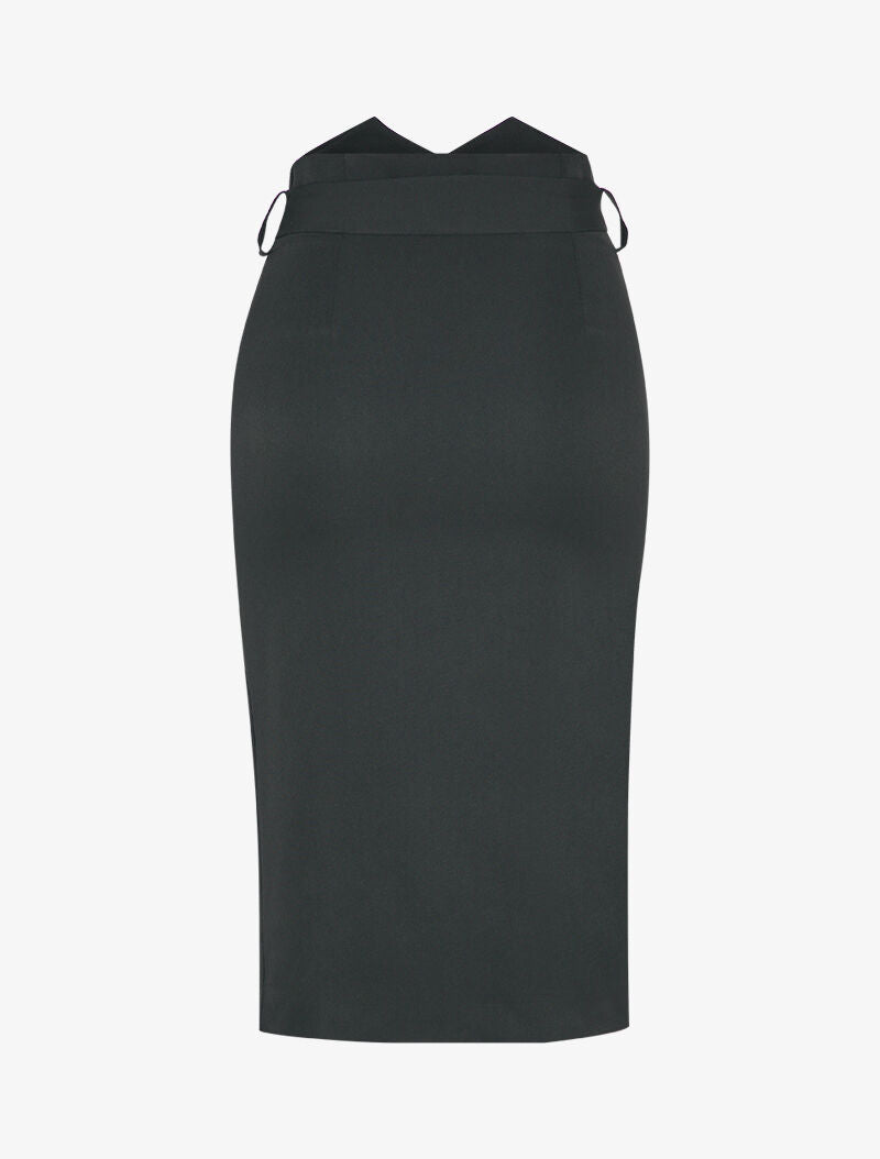 Jupe boutonnée à taille empire asymétrique et bord fendu - Noir - 2