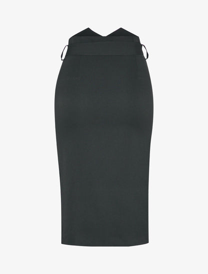 Jupe boutonnée à taille empire asymétrique et bord fendu - Noir - 2