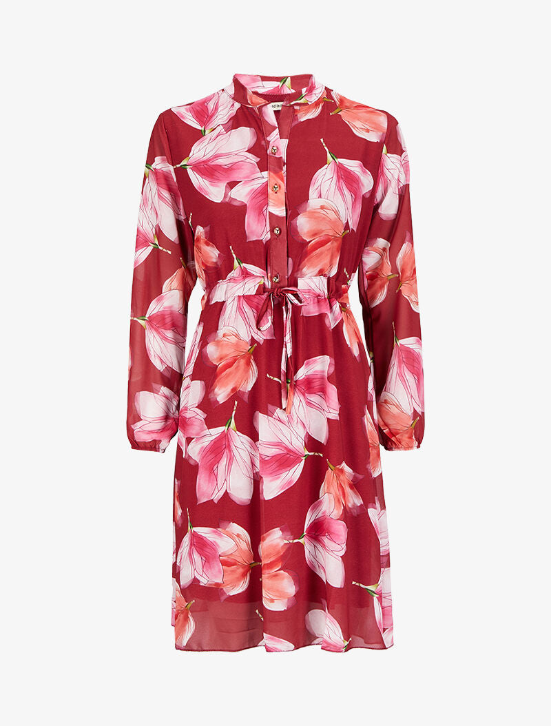 Robe imprimé crocus à liens de serrage - Rouge - 1