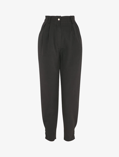 Pantalon à taille empire et chevilles à boutons décoratifs - Noir - 1