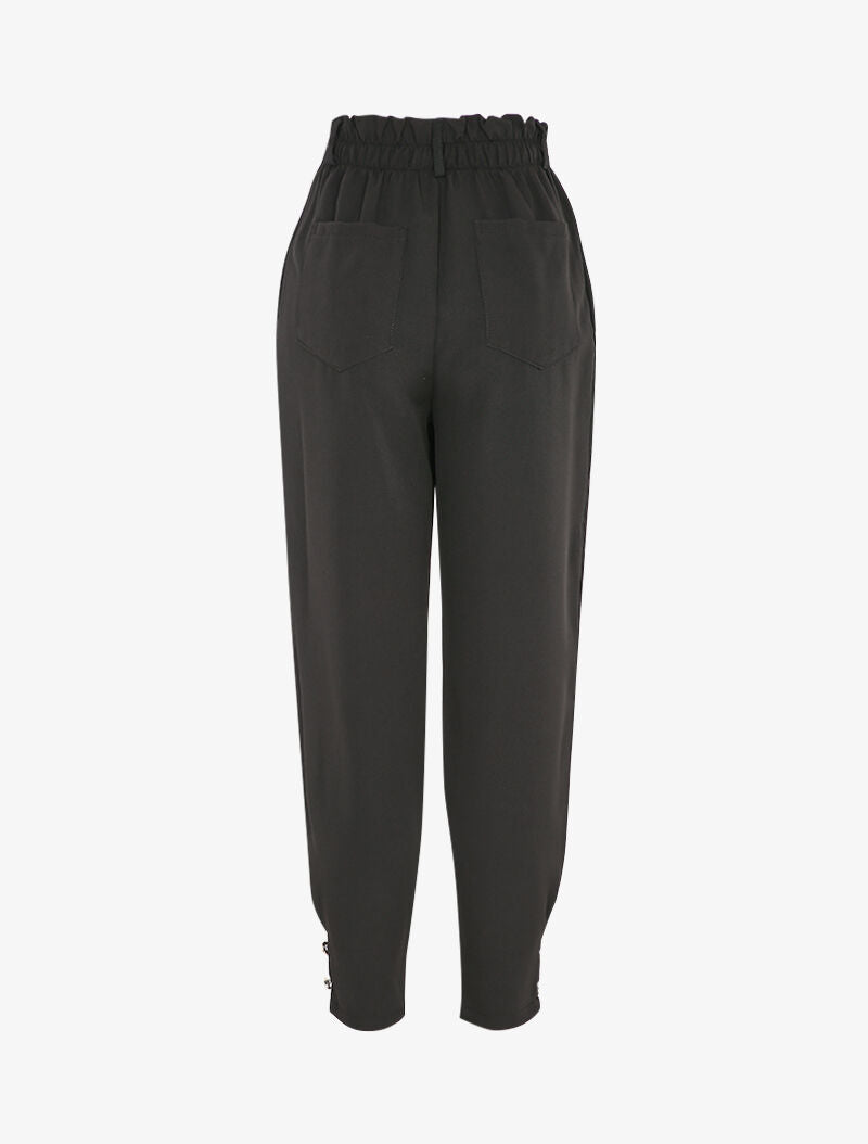 Pantalon à taille empire et chevilles à boutons décoratifs - Noir - 2