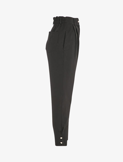 Pantalon à taille empire et chevilles à boutons décoratifs - Noir - 3