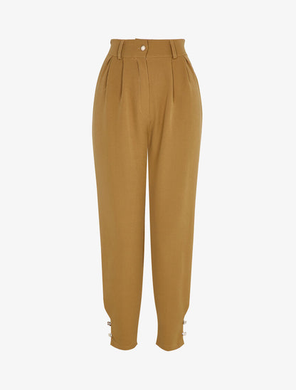 Pantalon à taille empire et chevilles à boutons décoratifs - Camel - 1
