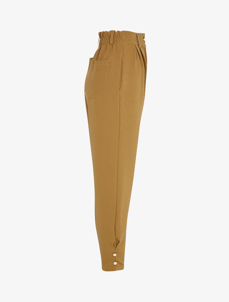 Pantalon à taille empire et chevilles à boutons décoratifs - Camel - 3