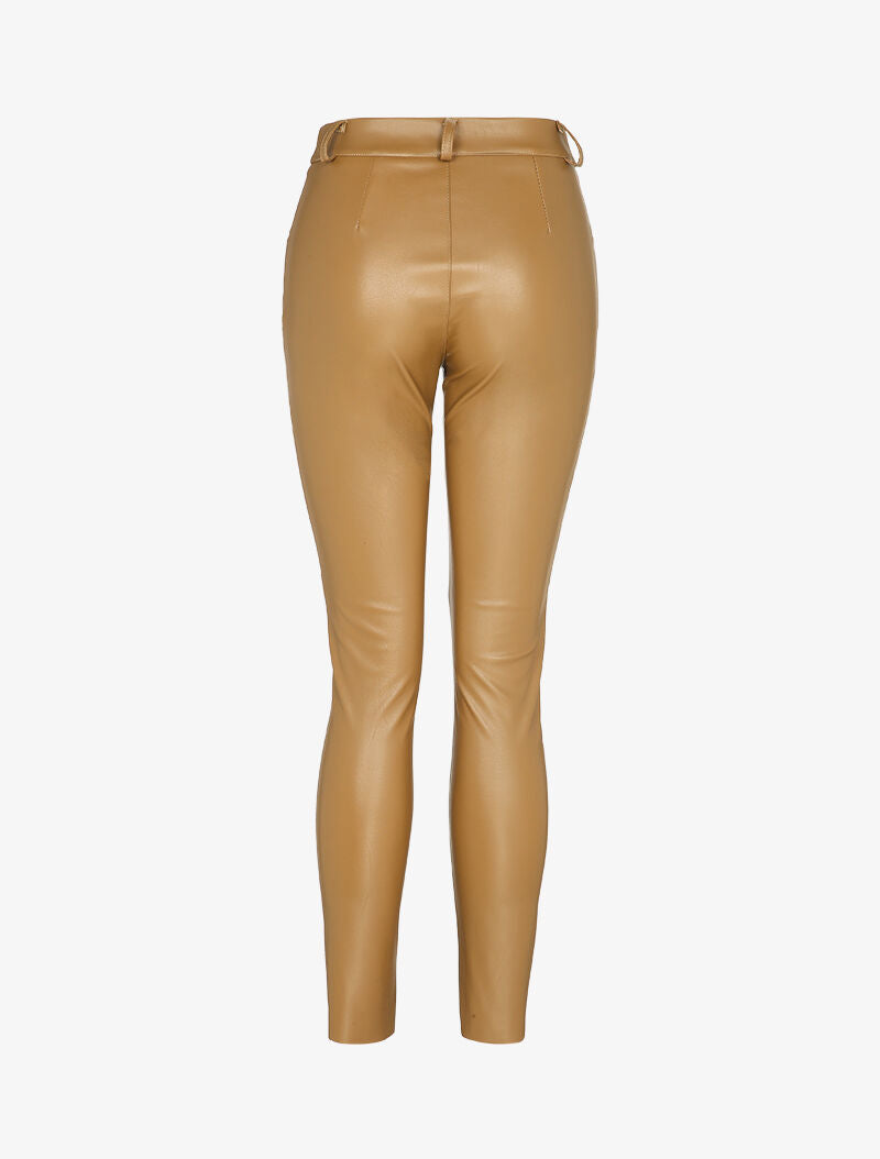 Pantalon slim taille standard en simili - Camel - 2