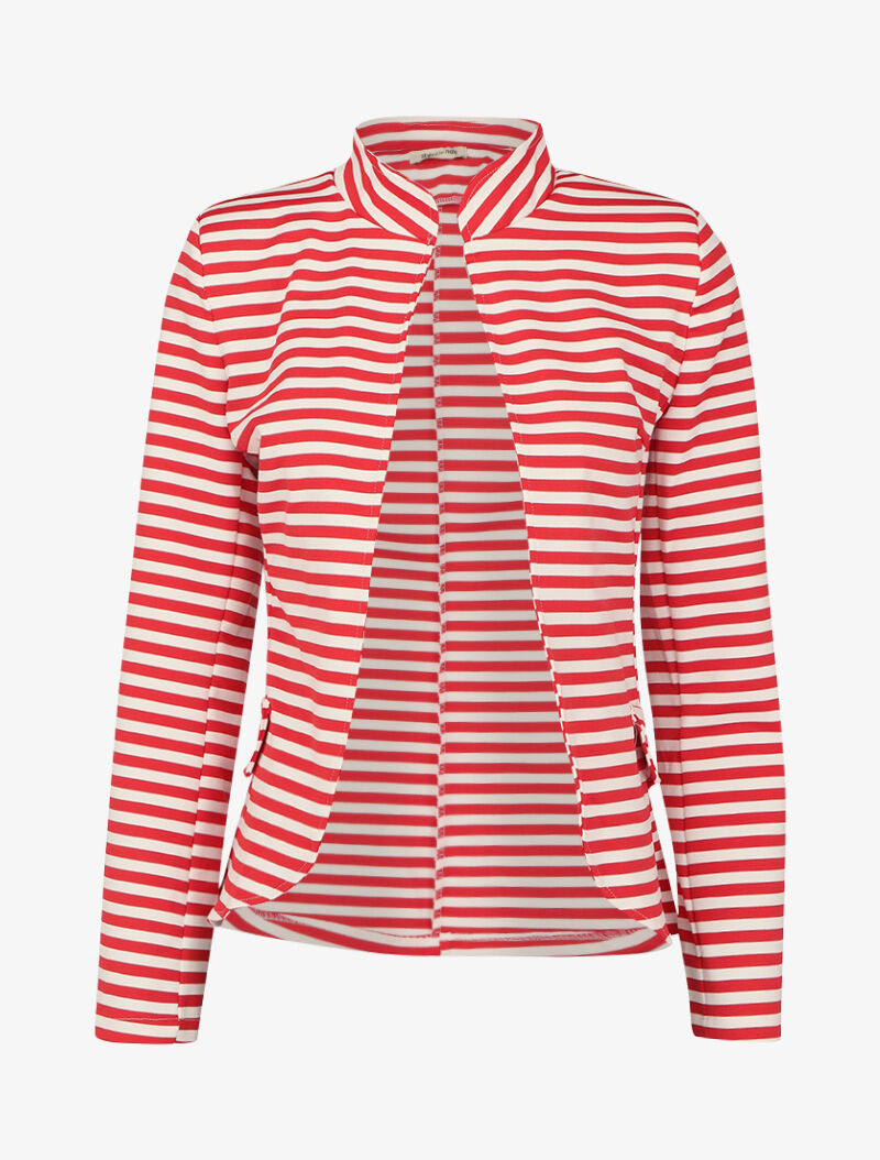 Veste à imprimé rayé et col mao - Rouge - 4