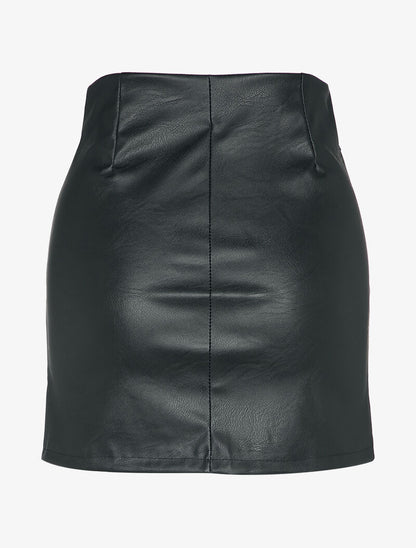 Mini jupe en simili à zip et grandes poches - Noir - 2