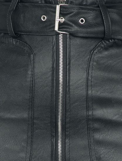Mini jupe en simili à zip et grandes poches - Noir - 3