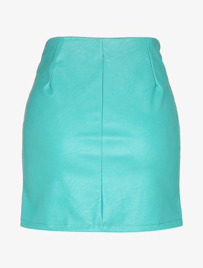 Mini jupe en simili à zip et grandes poches - Turquoise - 2