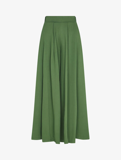 Pantalon palazzo à taille haute élastiquée - Kaki - 3