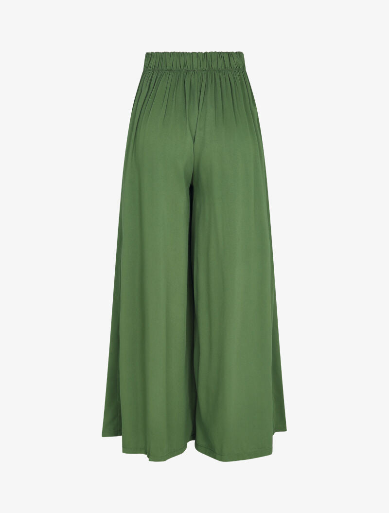 Pantalon palazzo à taille haute élastiquée - Kaki - 2
