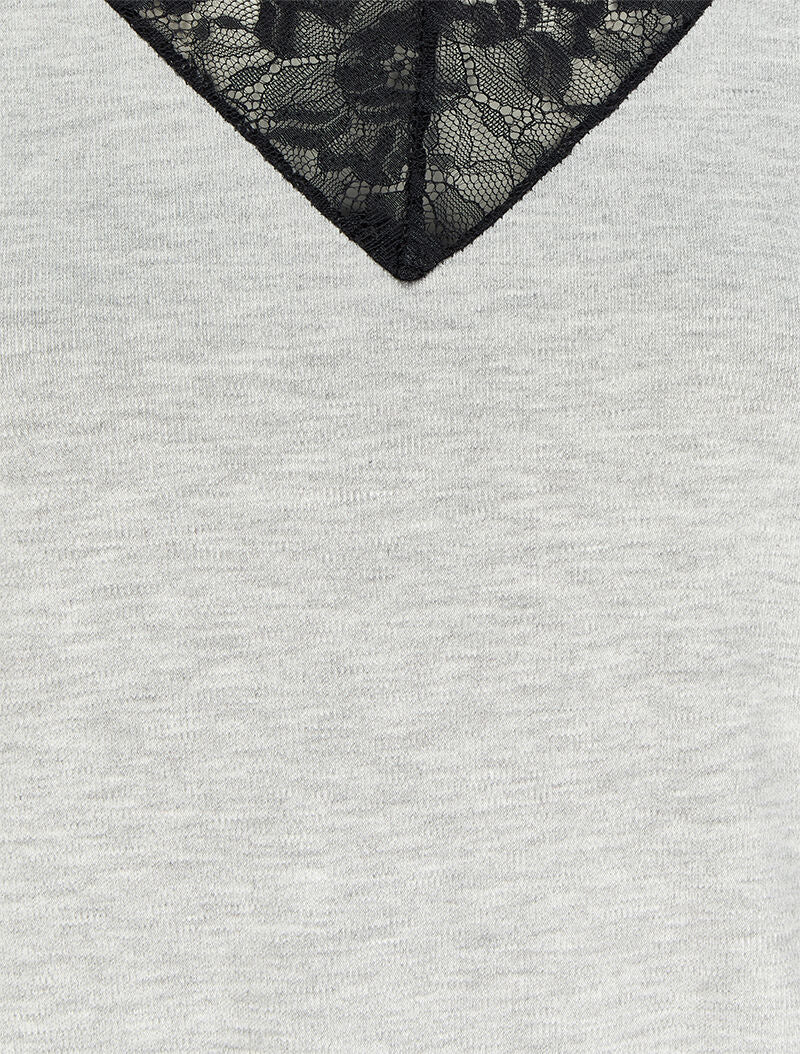 Top à col V large en dentelle - Gris chiné - 3