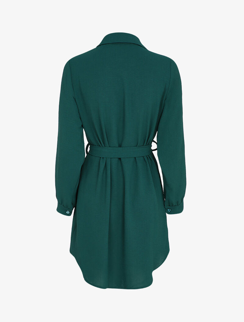 Robe chemise fluide à bords arrondis - Bleu canard - 2