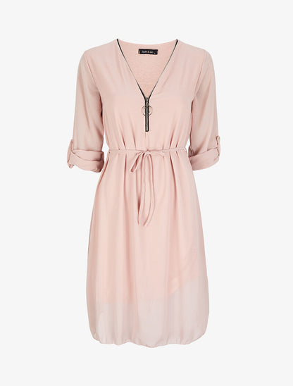 Robe en voile transparent à col zippé - Rose - 1