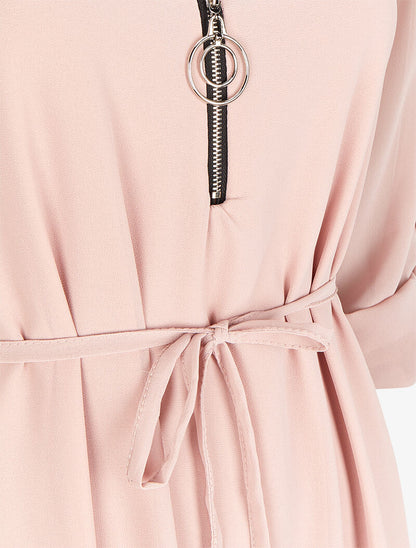 Robe en voile transparent à col zippé - Rose - 3