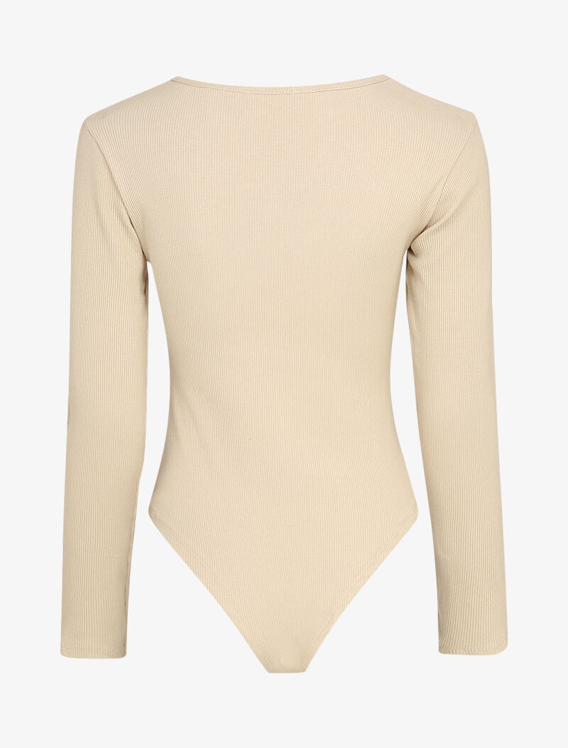 Body côtelé à col à détail noeud - Beige - 2