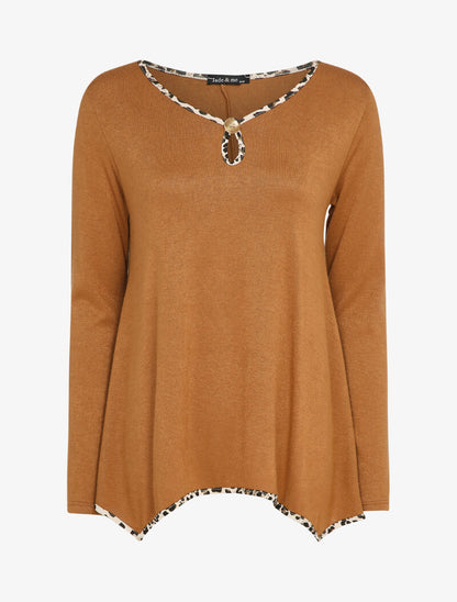 Pull fin à lisérés imprimés léopard - Camel - 4