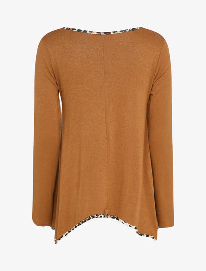 Pull fin à lisérés imprimés léopard - Camel - 2