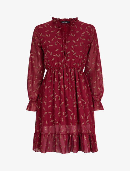 Robe en voile à feuilles pailletées - Lie de vin - 1