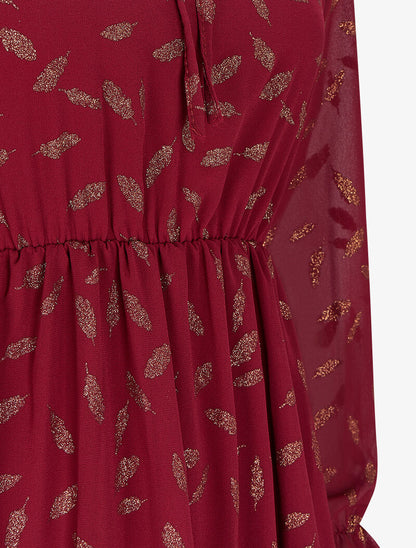 Robe en voile à feuilles pailletées - Lie de vin - 3