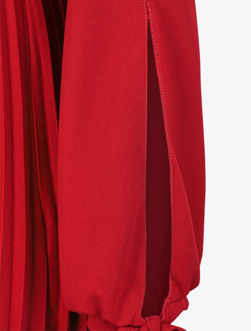 Robe plissée à col cache-coeur et poignets à nouer - Bordeaux - 3