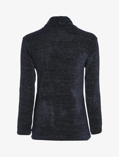 Gilet texturé à col châle - Marine - 2