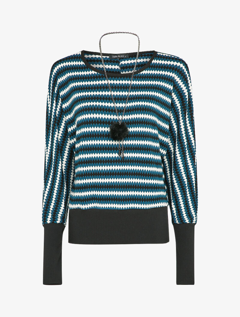 Pull col bateau à imprimé géométrique - Bleu - 1